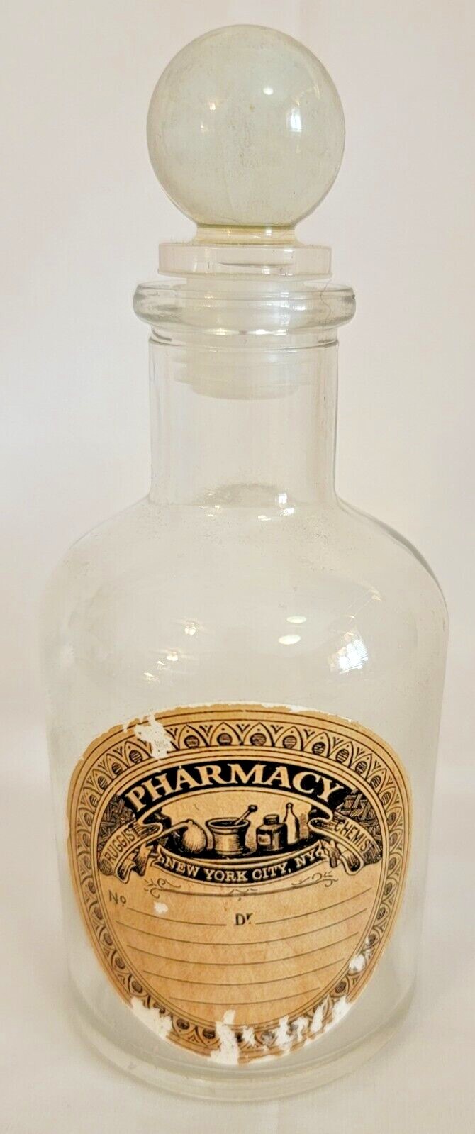 Apothecary Pharmacy New York City 6″ Glass Bottle Stopper Laboratory Display