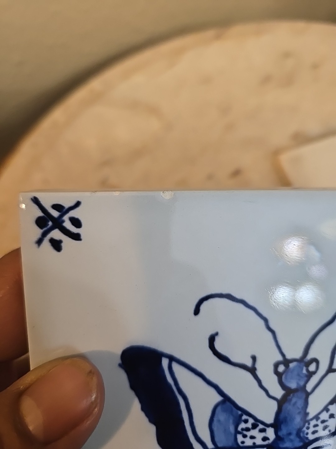 2 BLUE DELFT SCHOONHAVEN HOLLAND HANDMADE PILL TILES 1990s Handmade Read