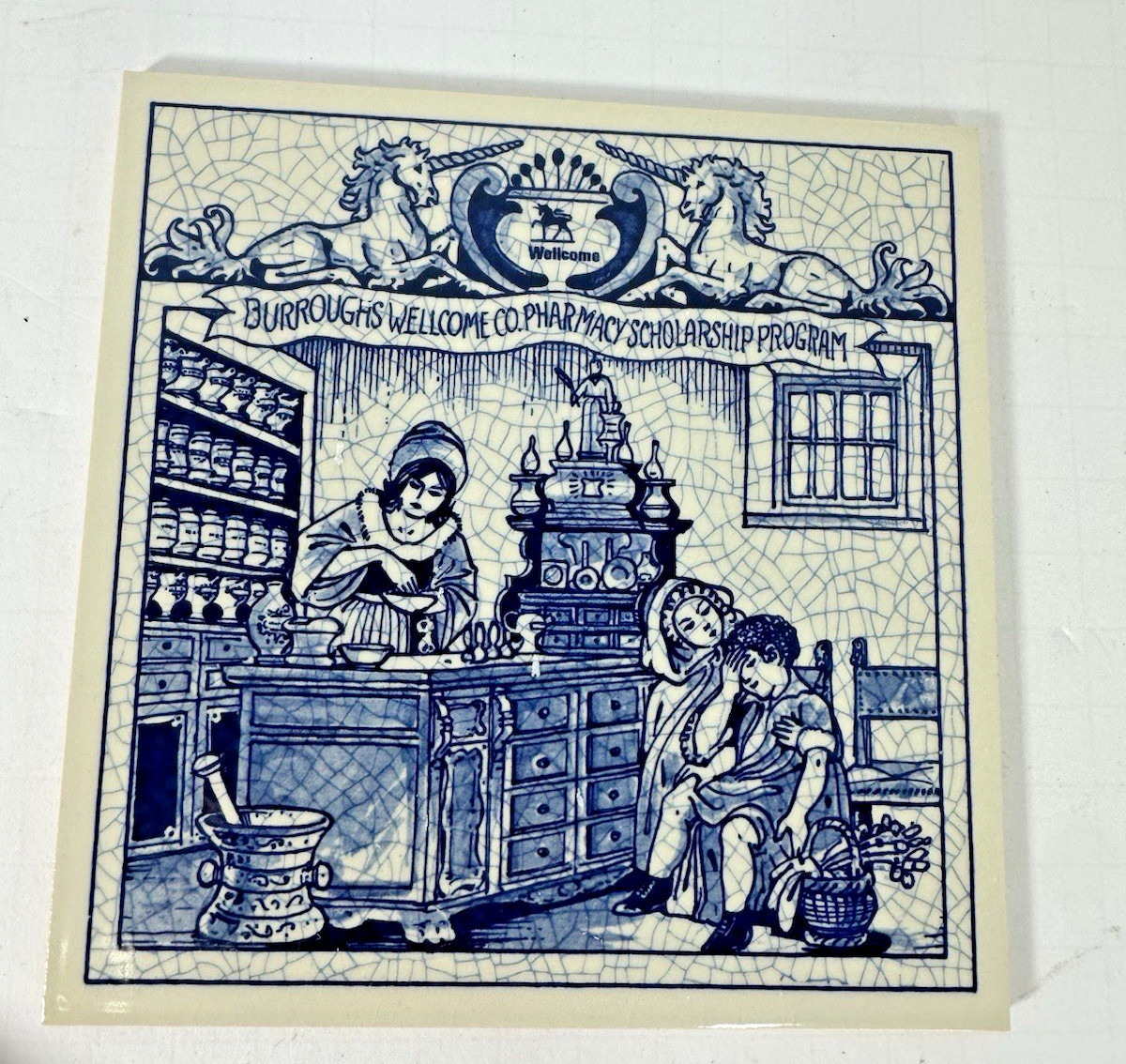 Vintage Blue Delft Tile Uroscopy Pharmacy Scholarship Program Apothecary 2 READ