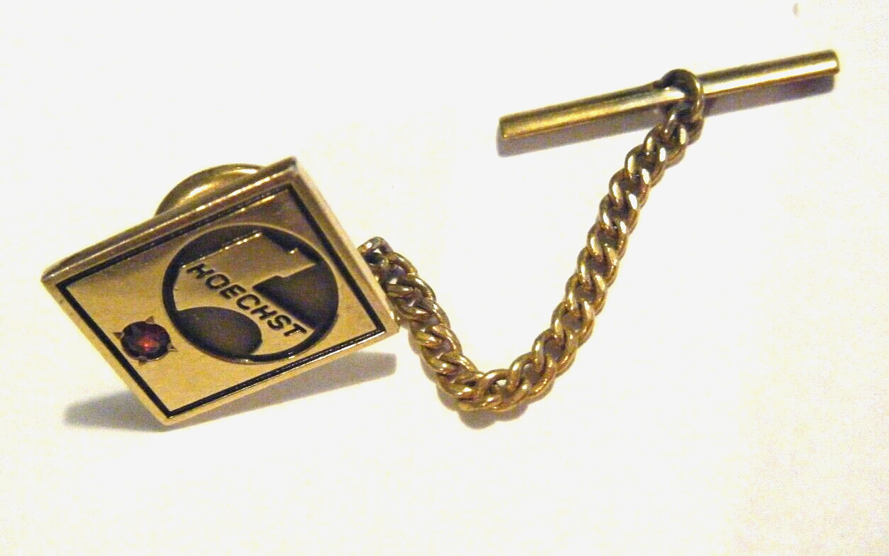 10K Gold Ruby Hoechst Pharmaceutical Chemical Company Vintage Tie Lapel Tack Pin