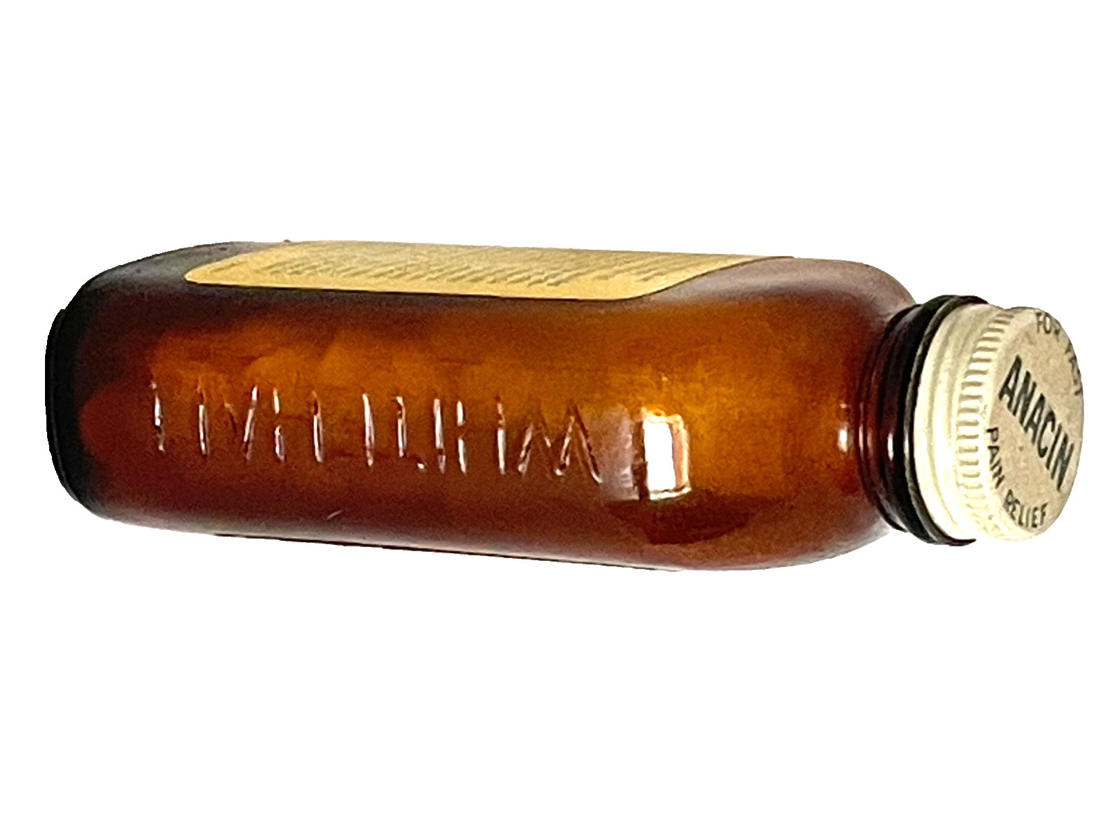 Vin. 1979 ANACIN Analgesic 200 Tablets Brown Glass Bottle Metal Cap, Paper Label