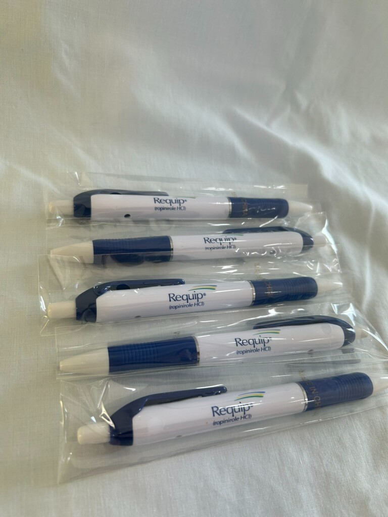 5 Vintage Requip Uni-Ball Pens – Pharma Promo Samples – 1980s – New in Sleeve