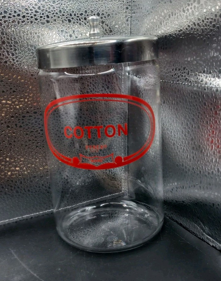Vintage Doctors Office Jar Cotton Glass Pyrex Ware USA Bathroom Medical