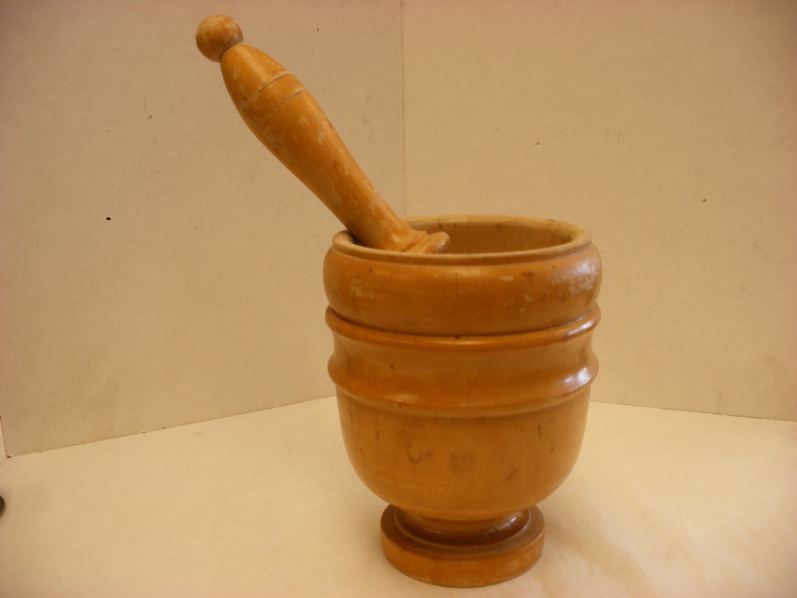 Antique Vtg Primitive Pharmacy Apothecary Wood Mortar and Pestle