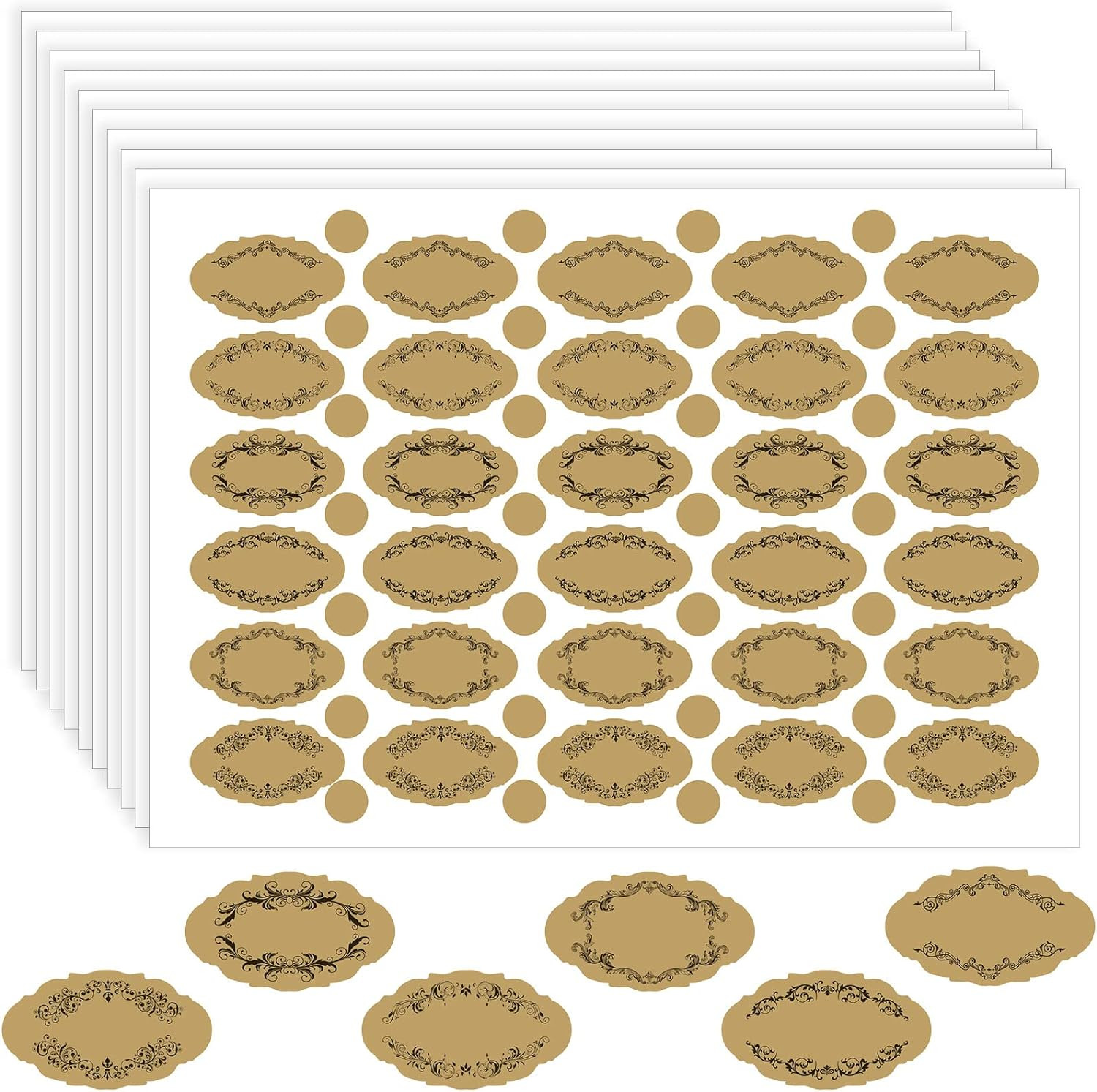 10 Sheet Apothecary Oval Oil Bottle Weatherproof Labels Vintage Kraft Look New