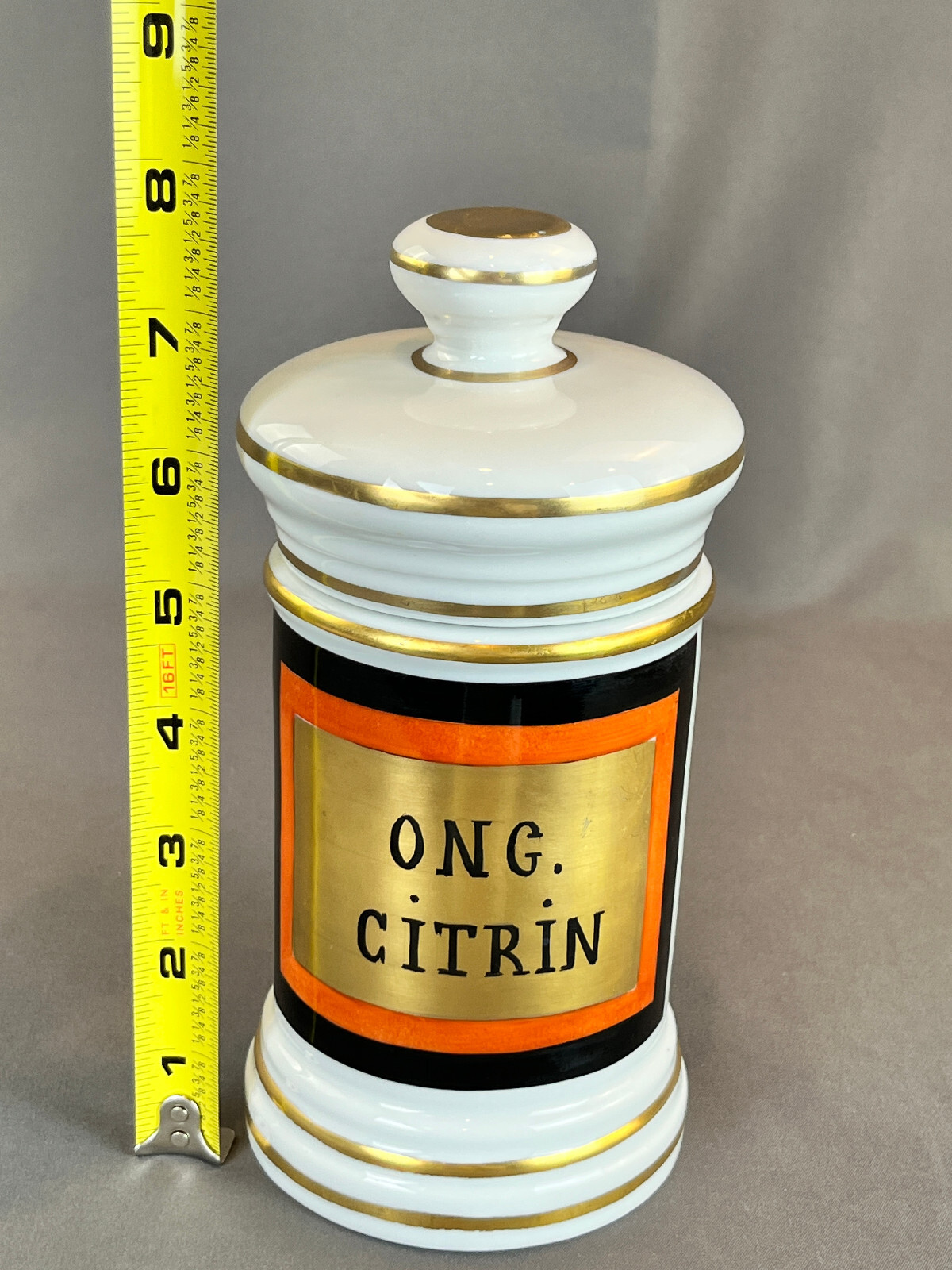Vintage French Porcelain 7 ½” ONG CITRIN Apothecary Jar by D.T.