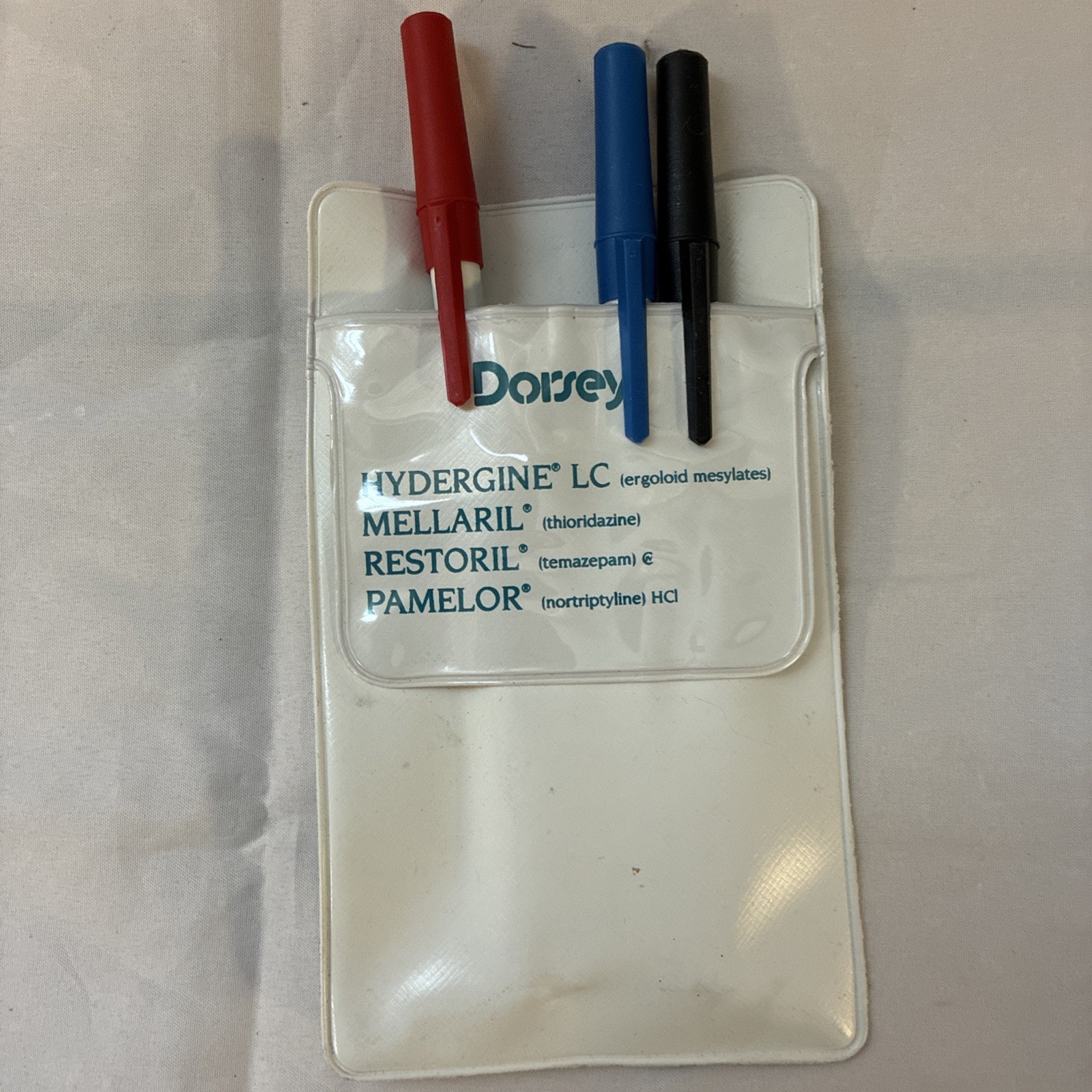 Pamelor Mellaril Restoril Hydergine POCKET PROTECTOR DORSEY SANDOZ 1980’s