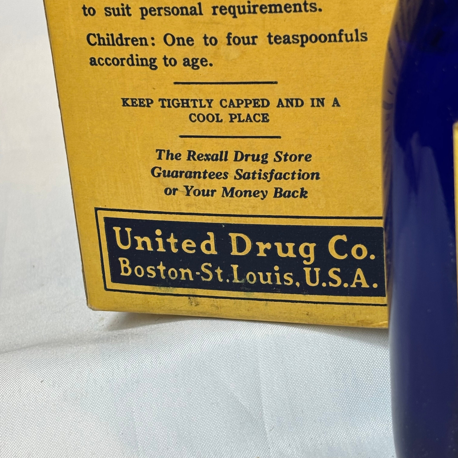 Vtg Agarex W/ Vitamin B1 16oz Cobalt Blue Bottle In Box Rexall Drug Stores