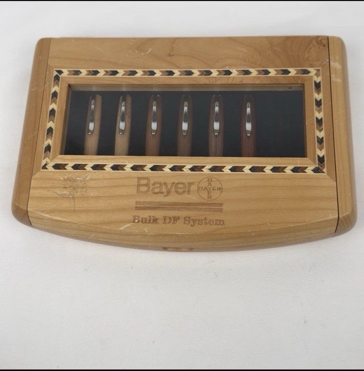 VTG Bayer Pharmaceutical Advertising Desk Display Wood Pen Holder Promo