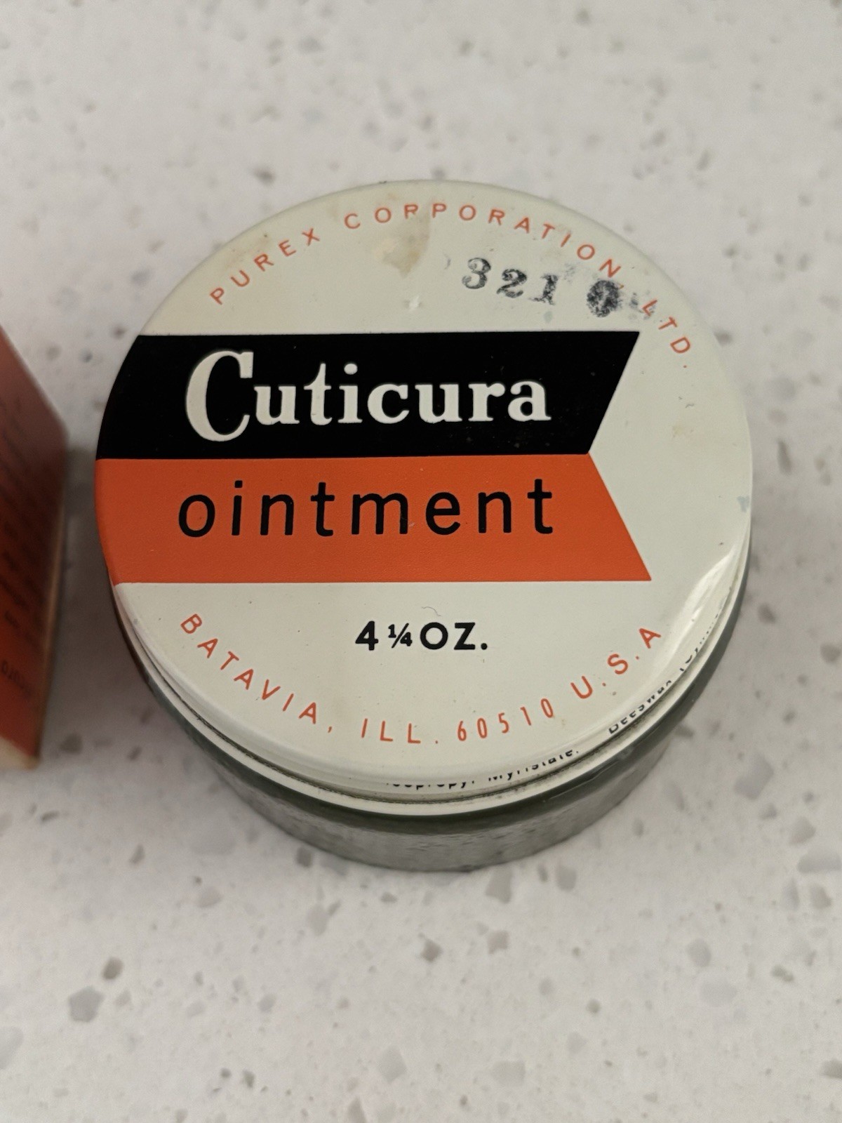 VTG Cuticura Ointment 4 1/4oz Full W/box Purex Corp. RARE Metal Lid Glass Jar