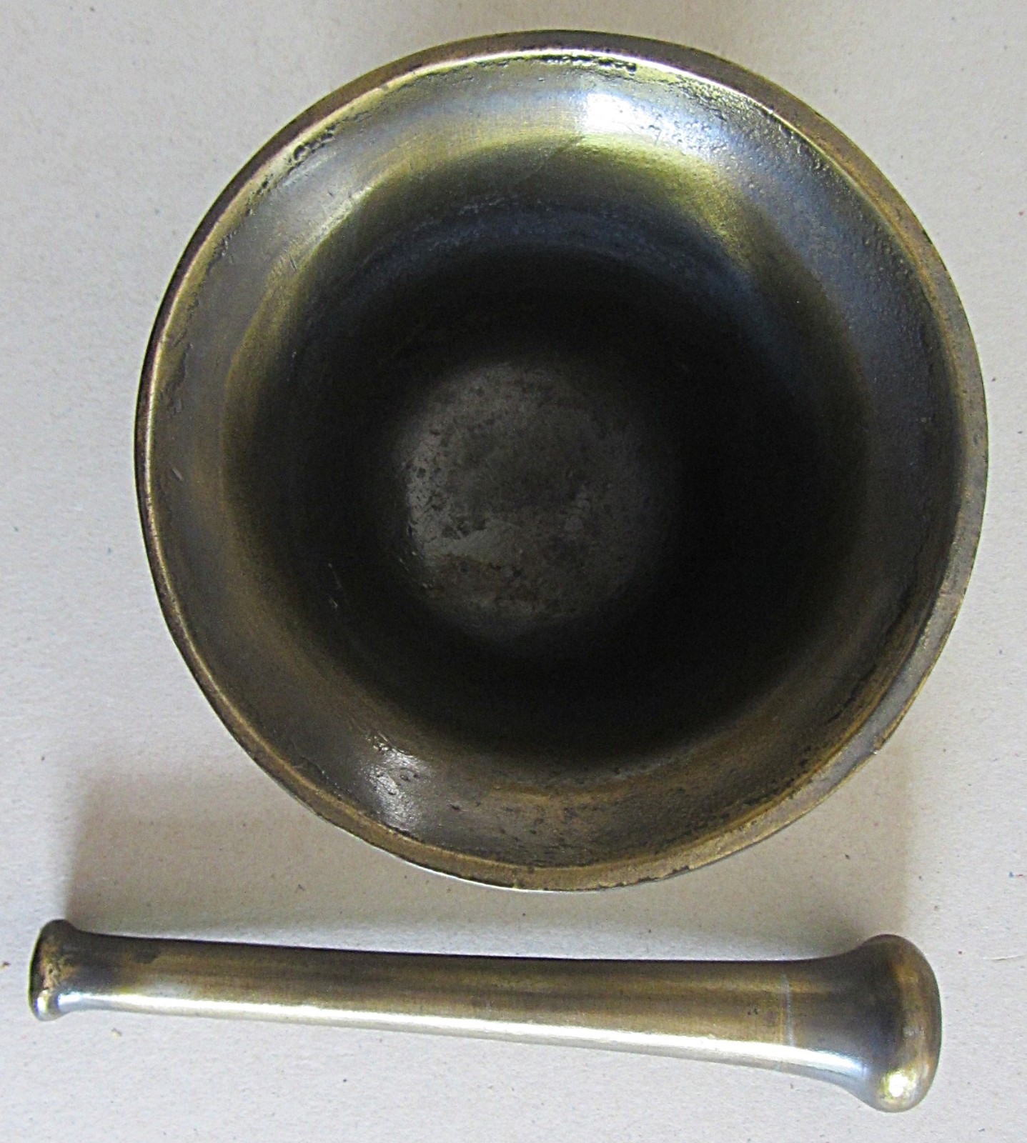VINTAGE APOTHECARY BRASS PLATED MORTAR & PESTLE~3 7/8″ TALL~4.5″ TOP~4″ BASE