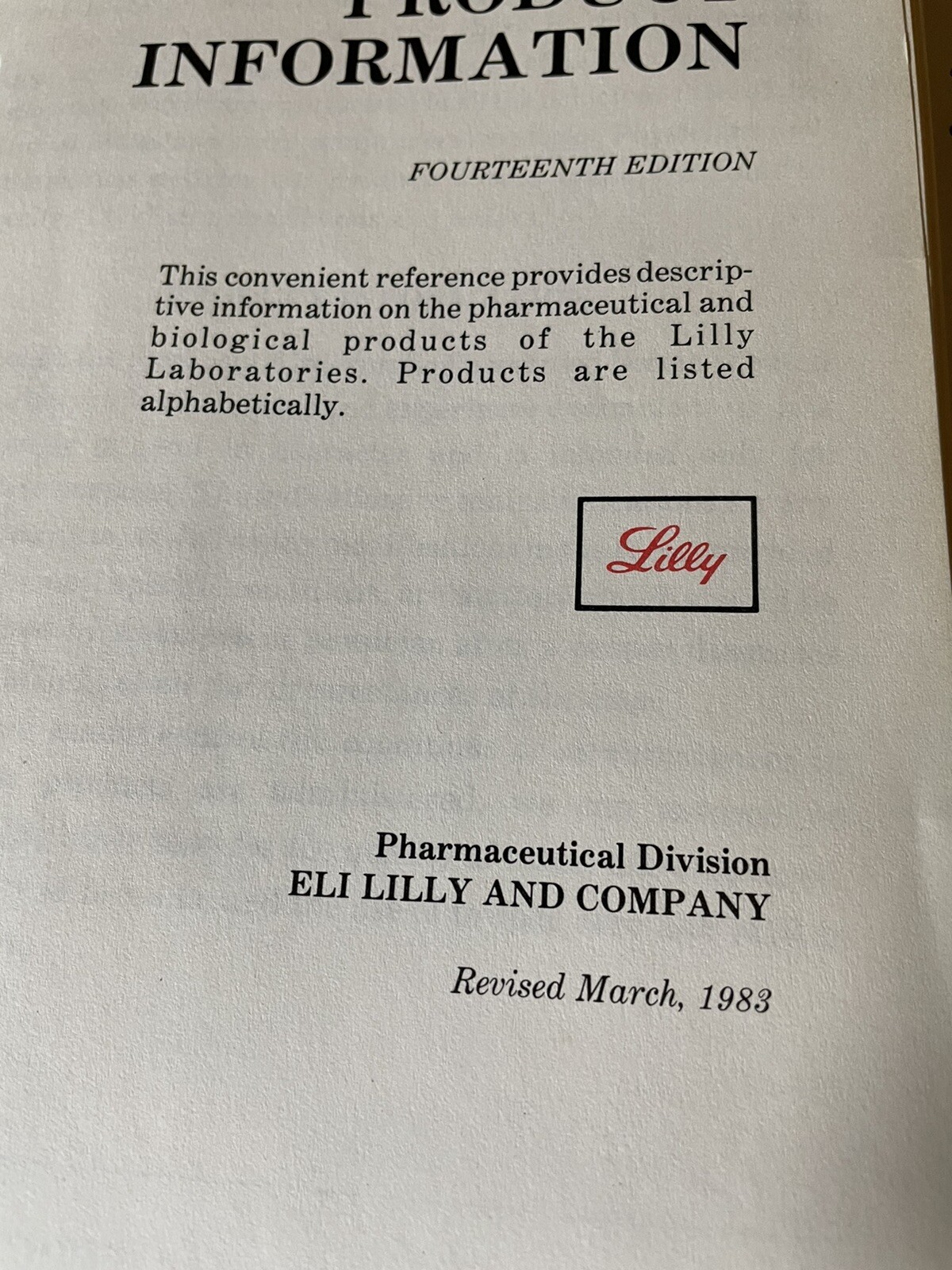 Eli Lilly Pharmacy Marketing reference book 1983 Med Price List vintage Rhodes