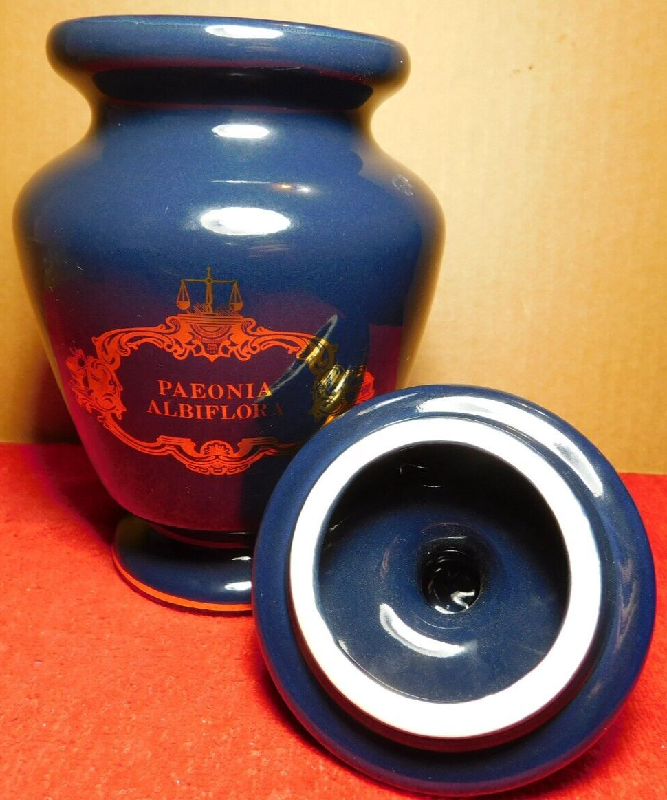 C/J~Apothecary Jar Eli Lilly “Paeonia Albiflora” Pharmaceutical 4-58 Blue Empty