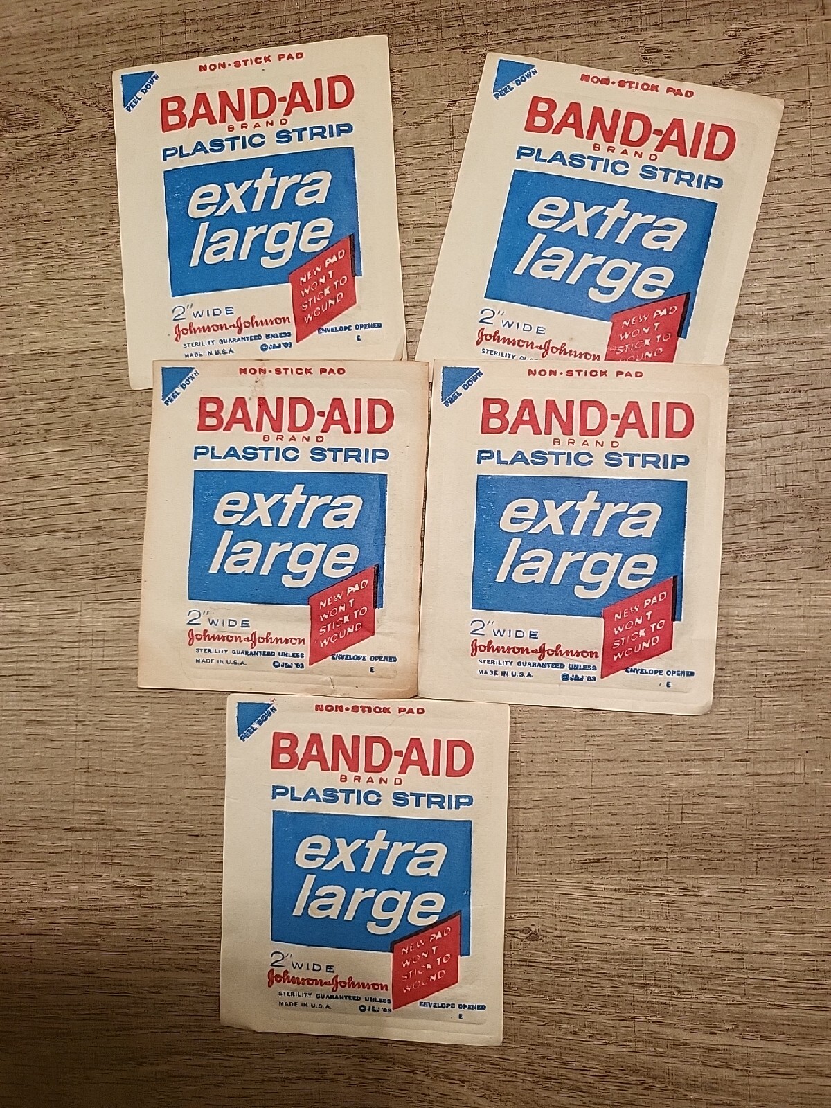 VINTAGE 5 Packs BAND-AID PLASTIC STRIPS – EXTRA LARGE 2″ wide sealed packs
