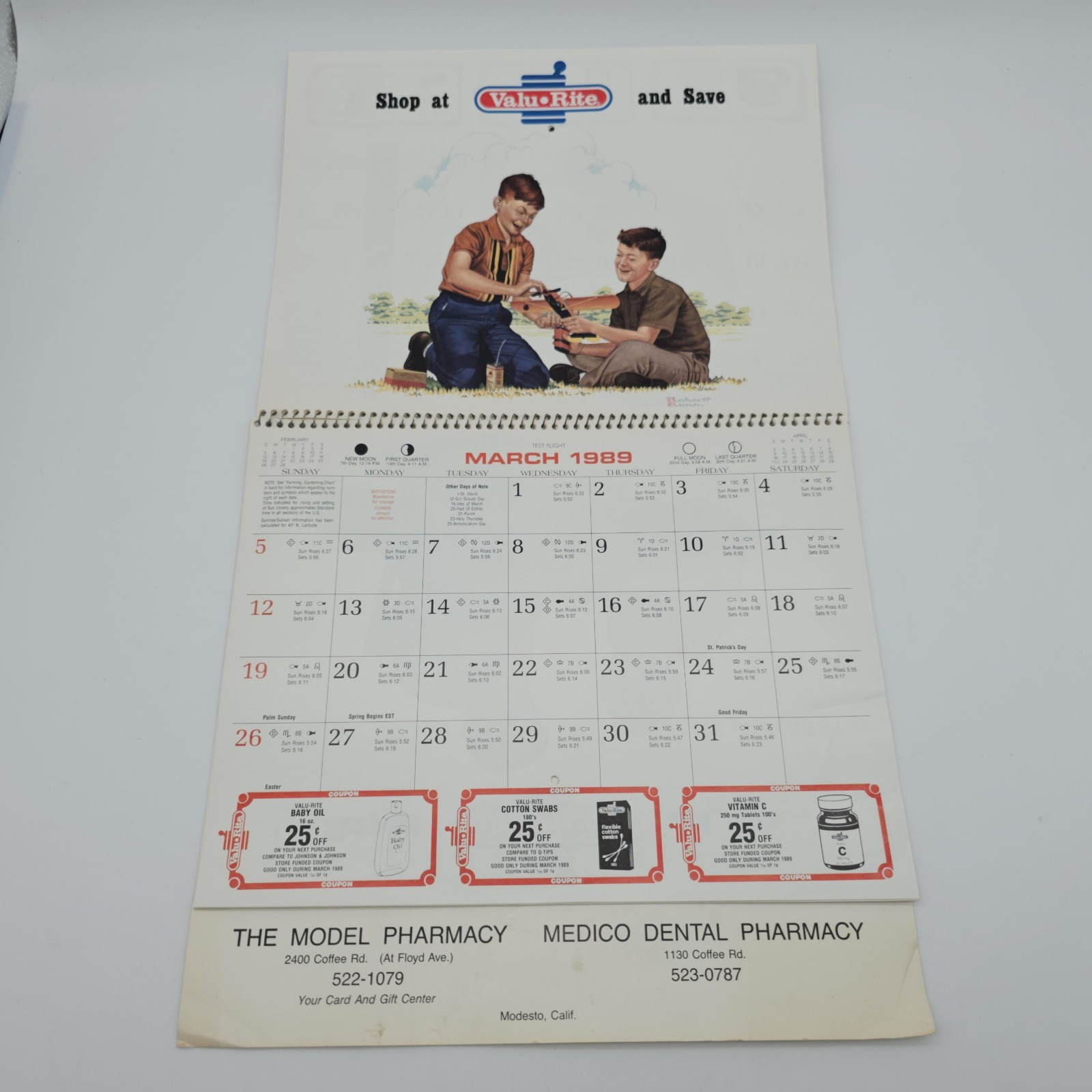 VTG 1989 Valu•Rite Calendar MODESTO, CA The Model Pharmacy Medico Dental COUPONS