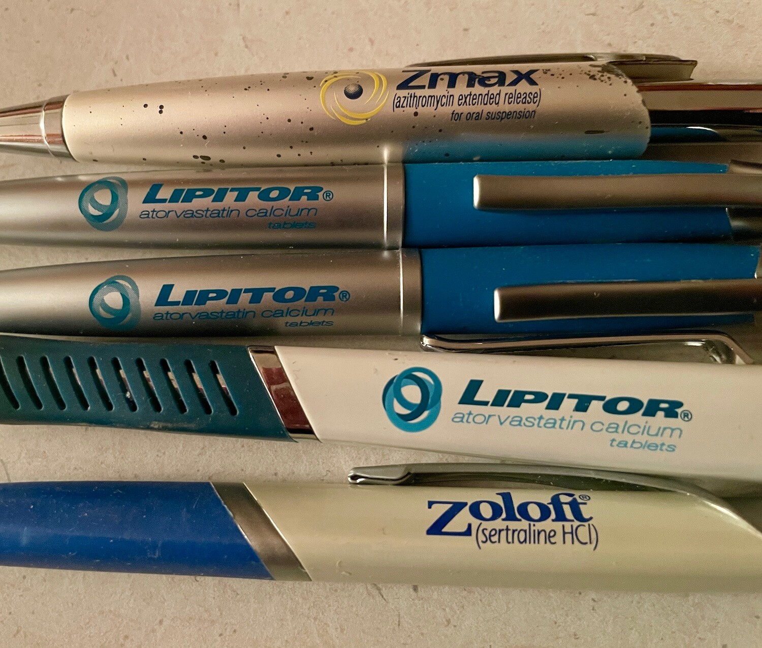 LOT of 5 DRUG REP pharmaceutical HEAVY THICK metal PENS Lipitor Zmax Zoloft