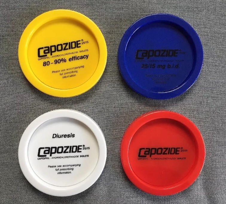 Drug Rep Advertising Capozide Plastic Coasters, Vintage Pharmaceutical 70’s/80’s