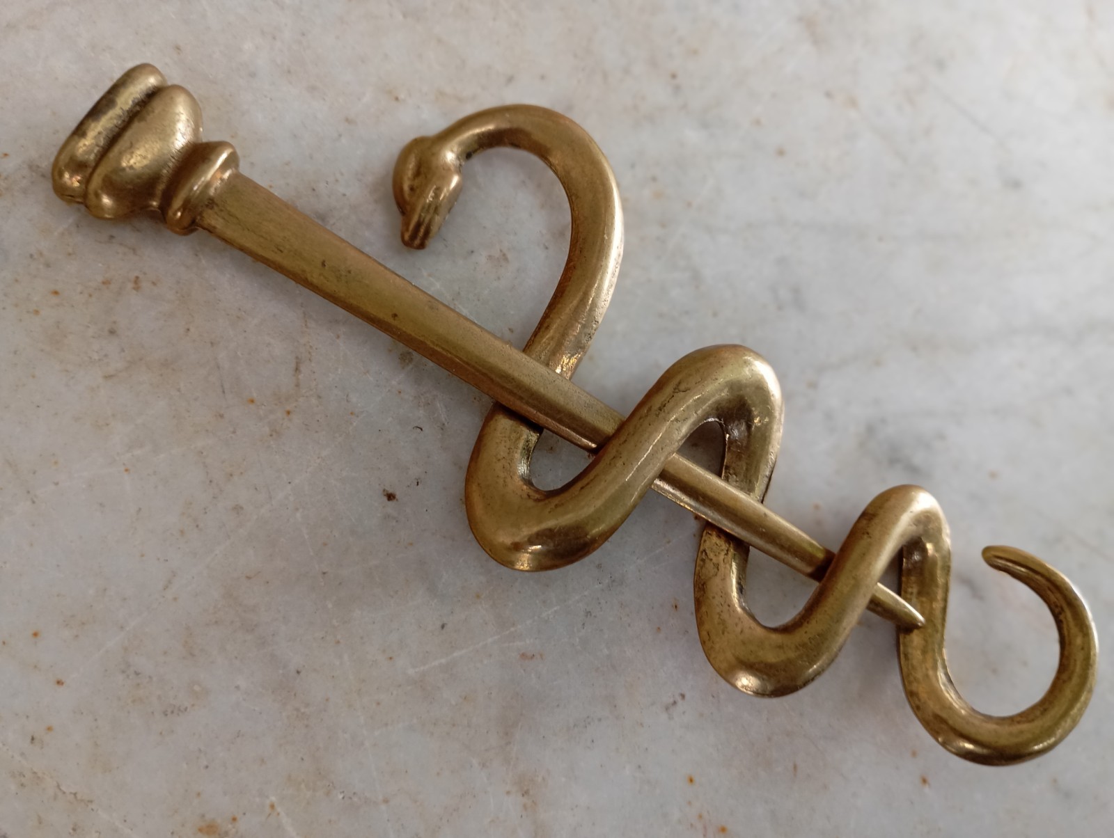 Vintage Brass Rod of Asclepius Medicine Symbol Serpent Snake Two Parts Removable