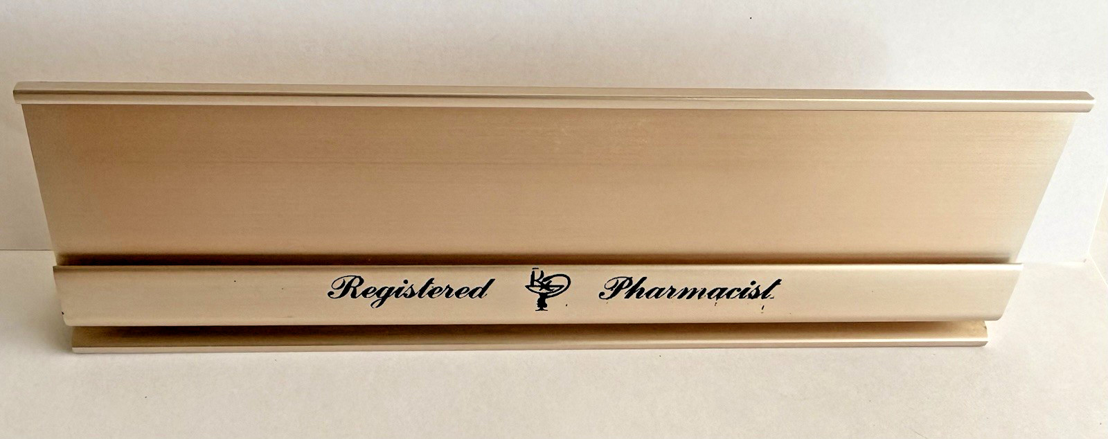 Vintage 1970s UPJOHN Registered Pharmacist Aluminum Desk Nameplate Display Sign