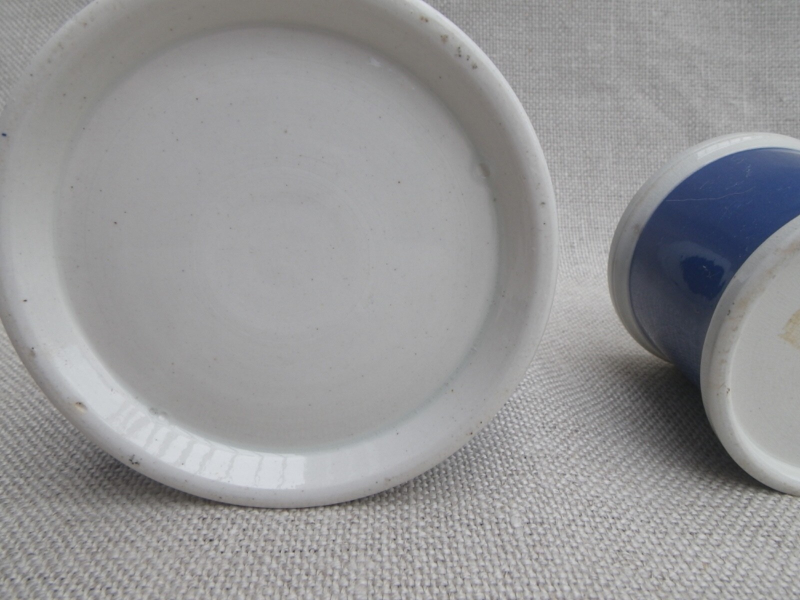 Collection of Small Blue Slip-Decorated Ceramic Apothecary Jars with Lids