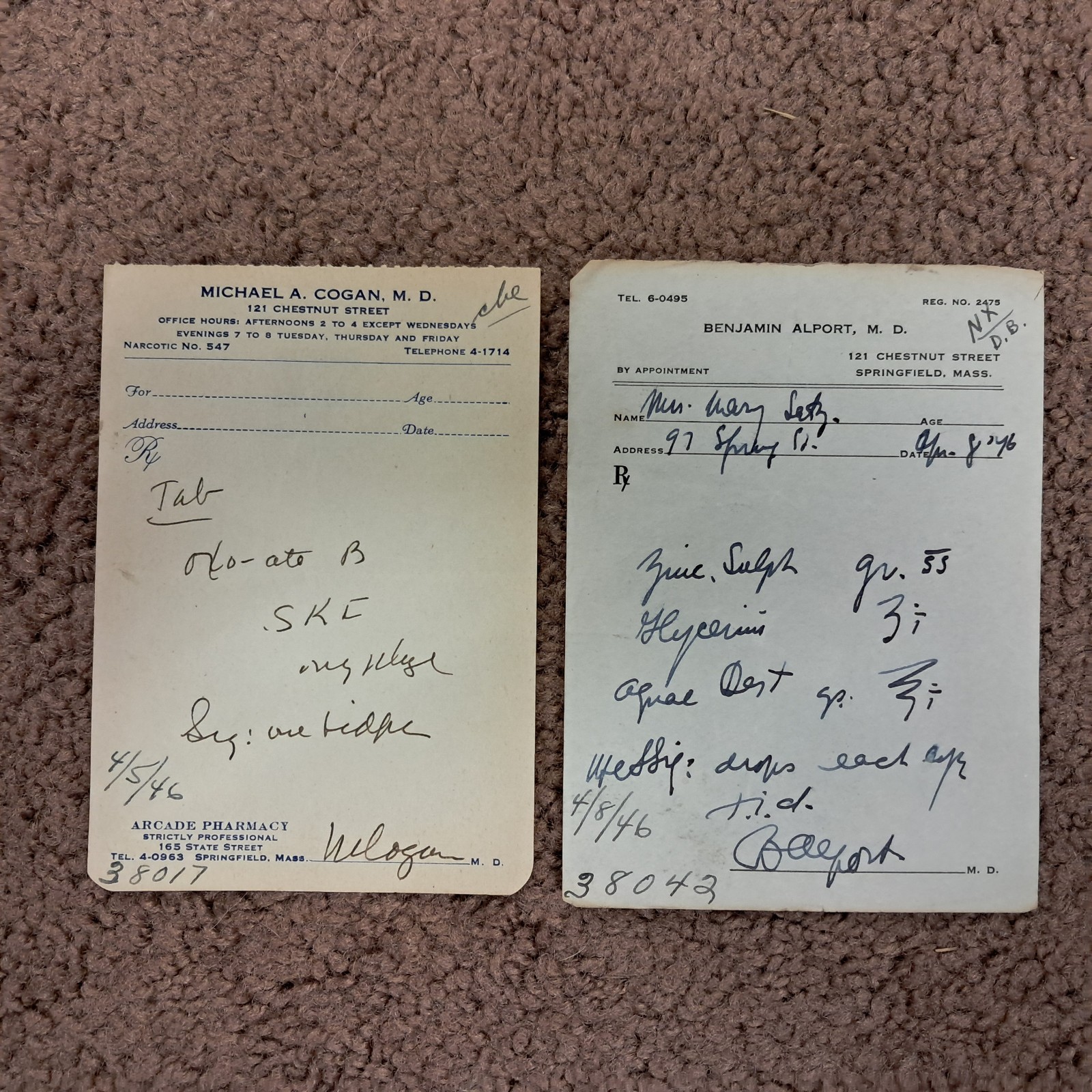 Qty 18 Pharmacy Scripts From 1946 Springfield Mass