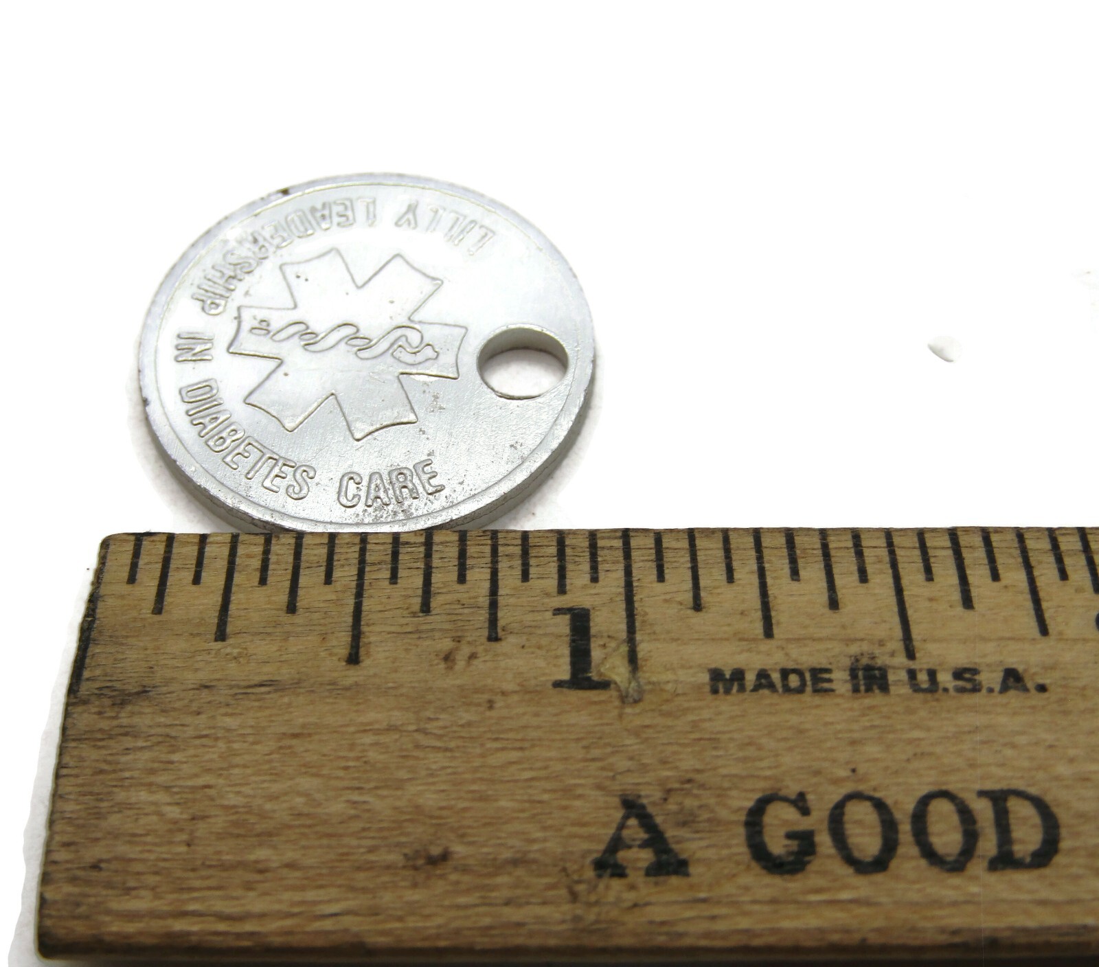 Vintage Eli Lilly Diabetes Care Medical Alert Charm Pendant Metal Medallion