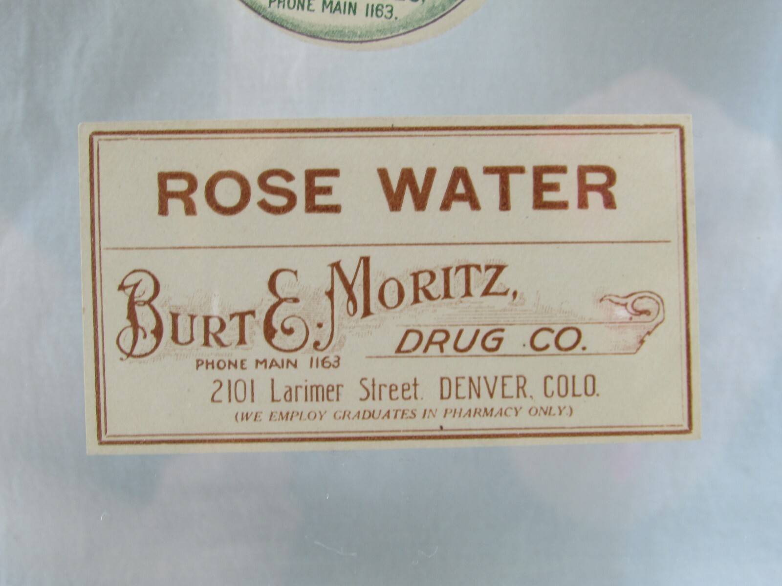 Vintage Burt E. Moritz Druggist -Oriental Balm, Rose Water Bottle Labels & Frame