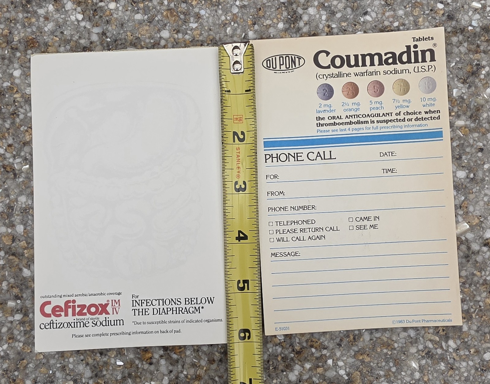 Vintage Medical Advertising Lot 1983 DuPont Coumadin Pad 1987 Cefizox Note Paper