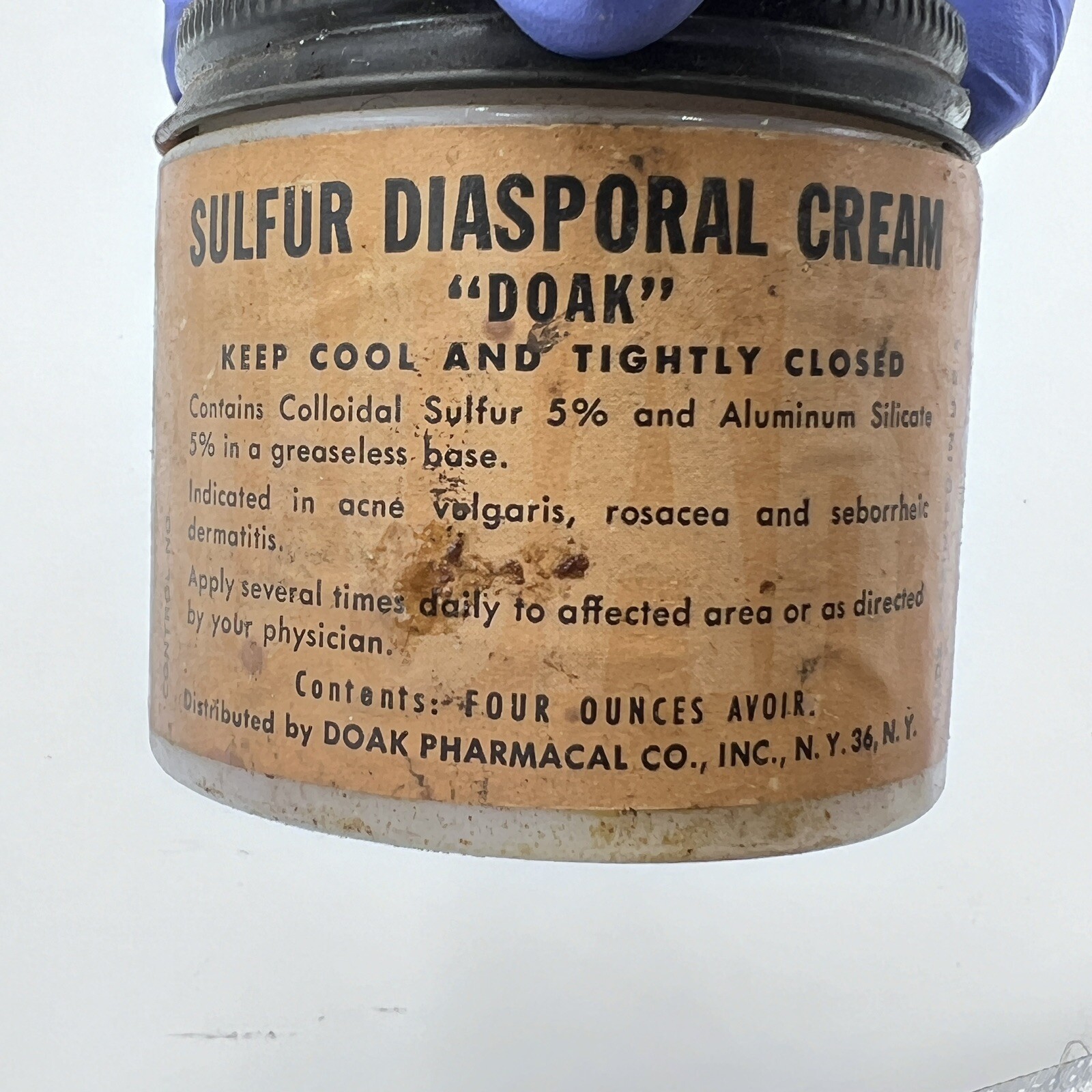 Vintage DOAK Sulphur Diasporal Cream Milk Glass Jar Full