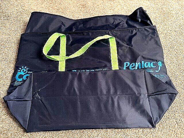 pharmaceuticals promo: HUGE dark navy tote bag from Carac, Benzacin, Penlac