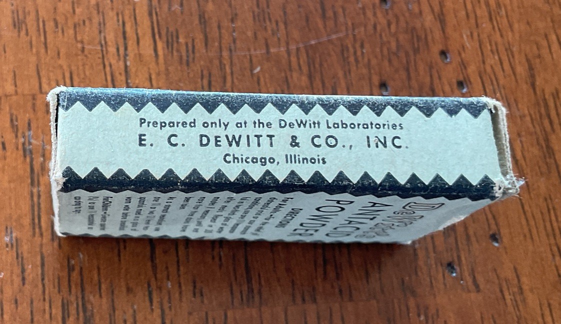 Vintage DeWitt’s Antacid Powder Empty 4 Oz Sample Box