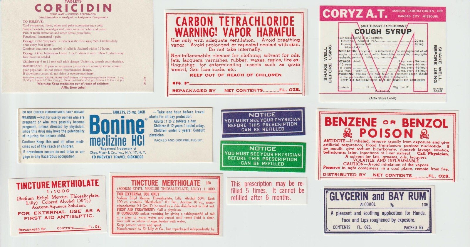 Vintage Original Pharmaceutical Sticker Labels – Set of 26 – Unused Old Stock