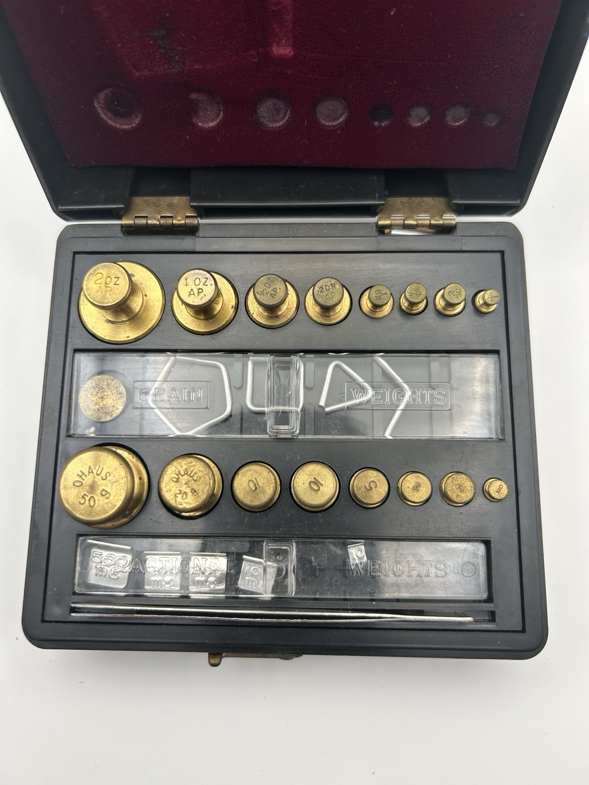 Vintage Ohaus Model 5601 Brass Pharmacy Calibration Weights Set Incomplete