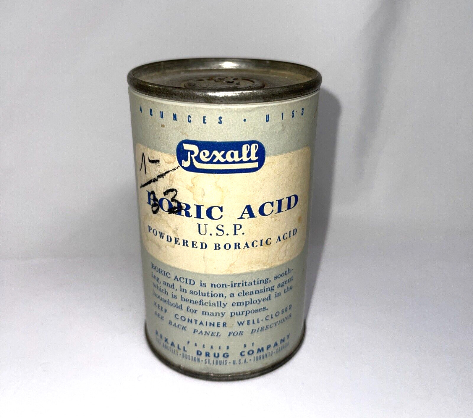 Collector’s Rexall Boric USP Powdered 4 oz #U153 Vintage