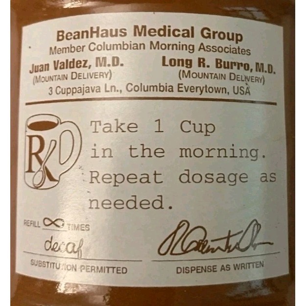 BeanHaus Medical Group Prescription Coffee Mug Funny Rx Stoneware Cup 12oz