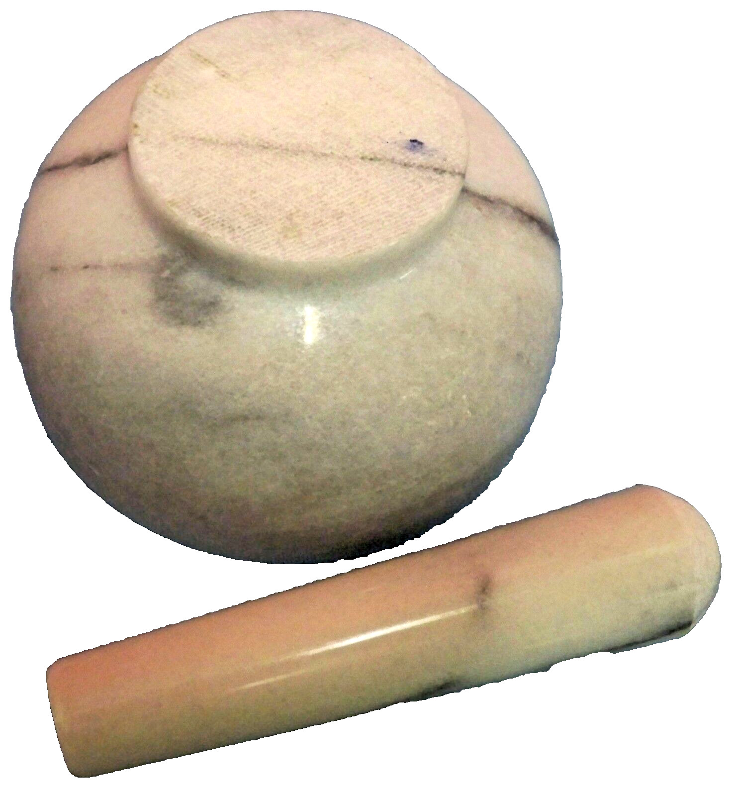 Marble Mortar & Pestle Gray White 4 1/2″ Diameter x 2 1/2″ High Clean Polished