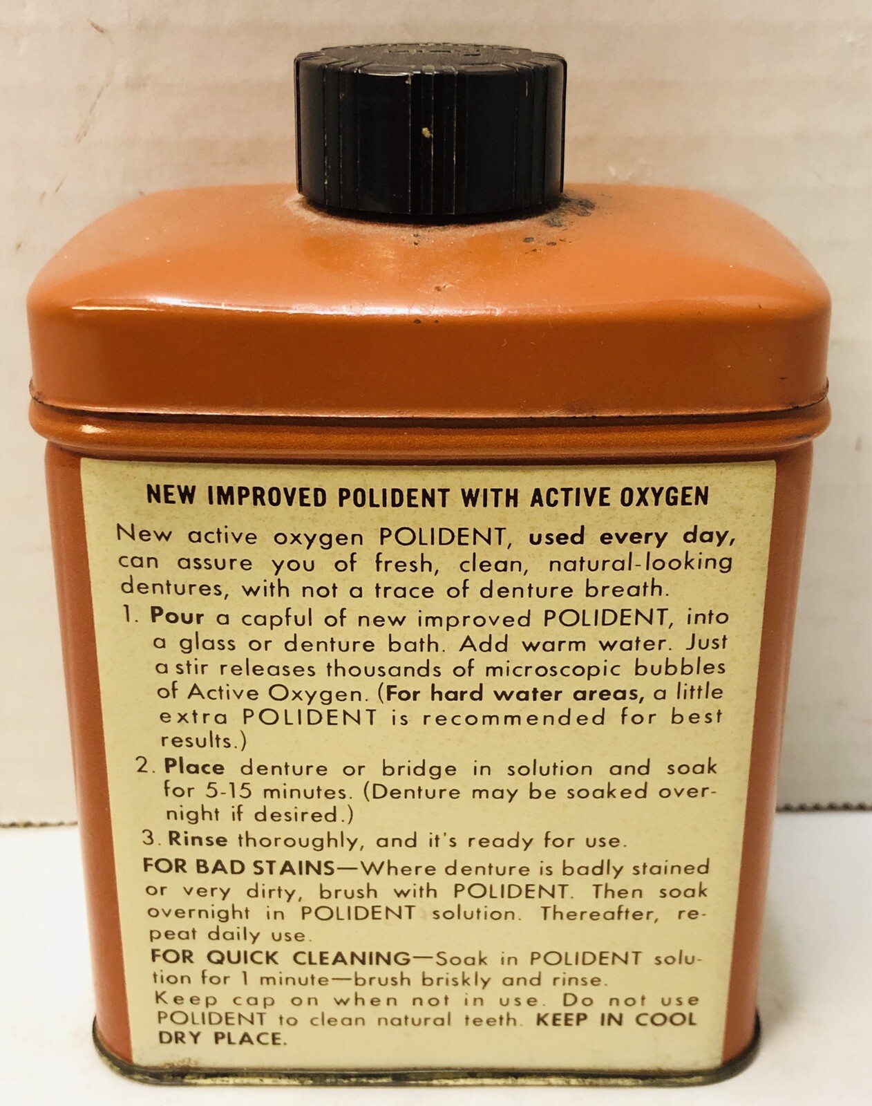 Vintage Polident Metal Can 10.5oz Economy Size “New Active Oxygen” Block Drug Co