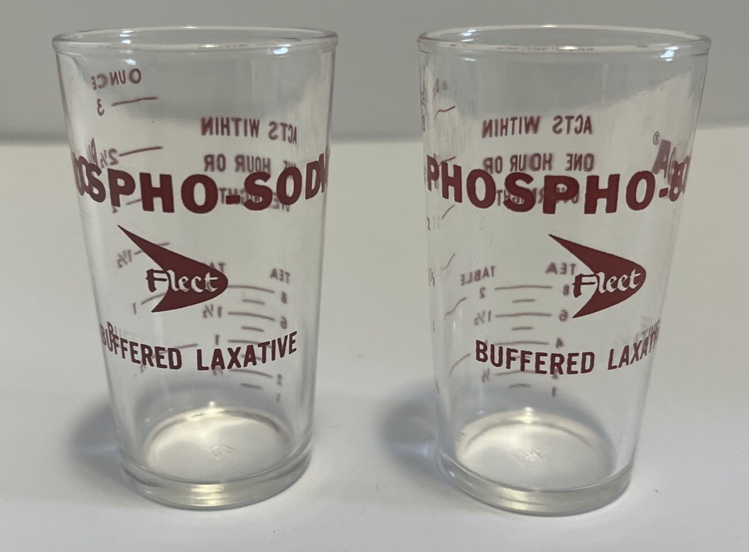 VTG Set Of 2 Hazel-Atlas Fleet Phospho-Soda Buffered Laxative Measuring Glasses