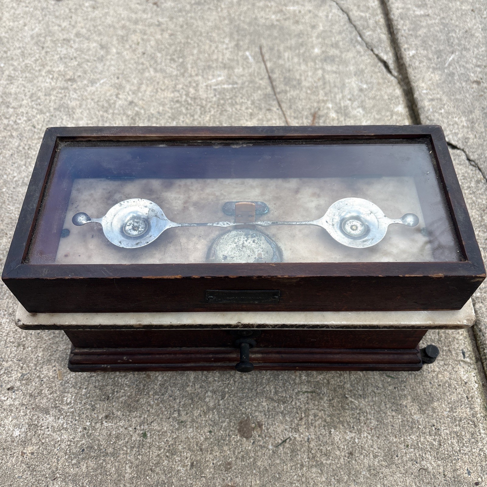 Antique Marble & Wood Apothecary Pharmacist Balance Gold Bouillon Scale Rustic