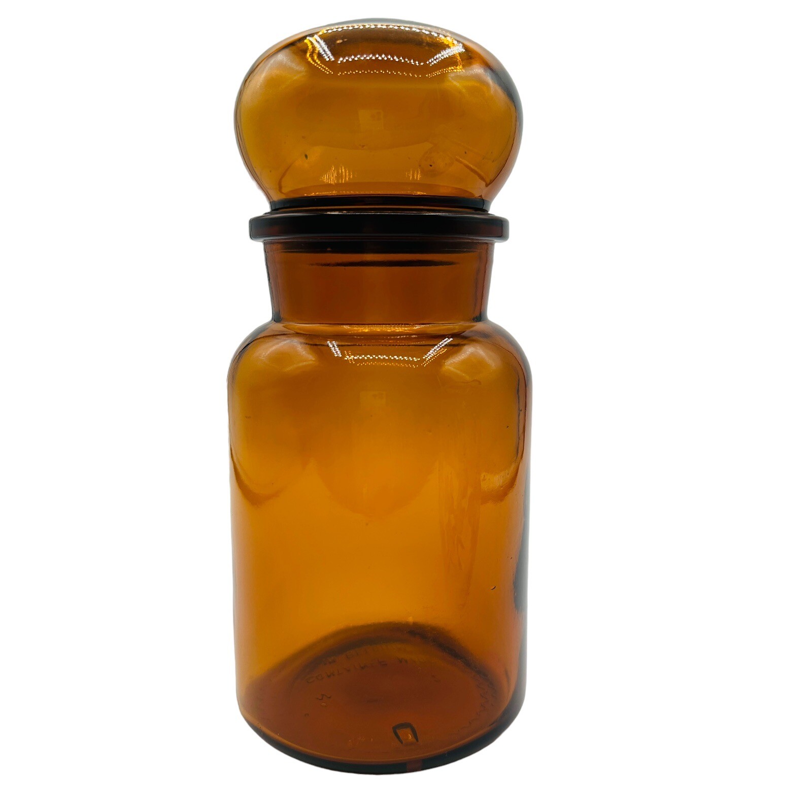 Vintage Amber Brown Apothecary Jar & Hollow Sealed Stopper Made In Belgium