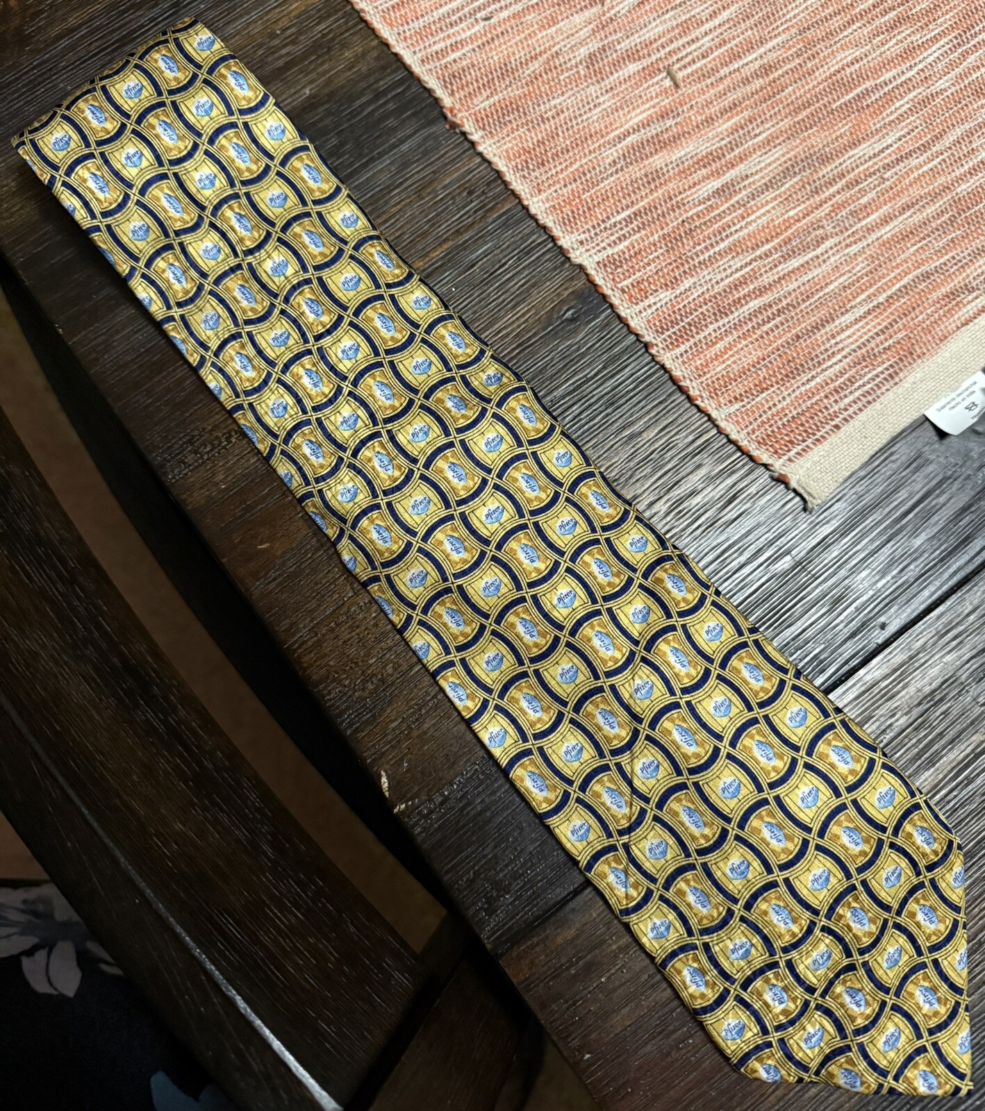🔥Pfizer Viagra Drug Rep Promo Neck Tie Gold Navy 100% Silk Little Blue Pill 59”