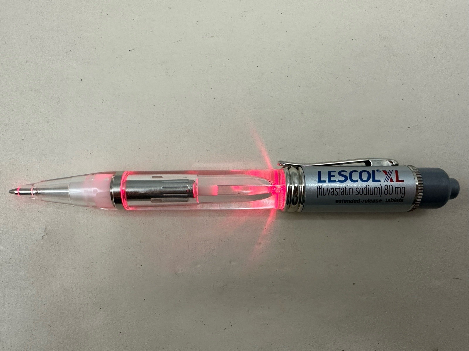 Rare Lescol XL Red Light-Up PEN Drug Rep Pharmaceutical Promotional Advertising