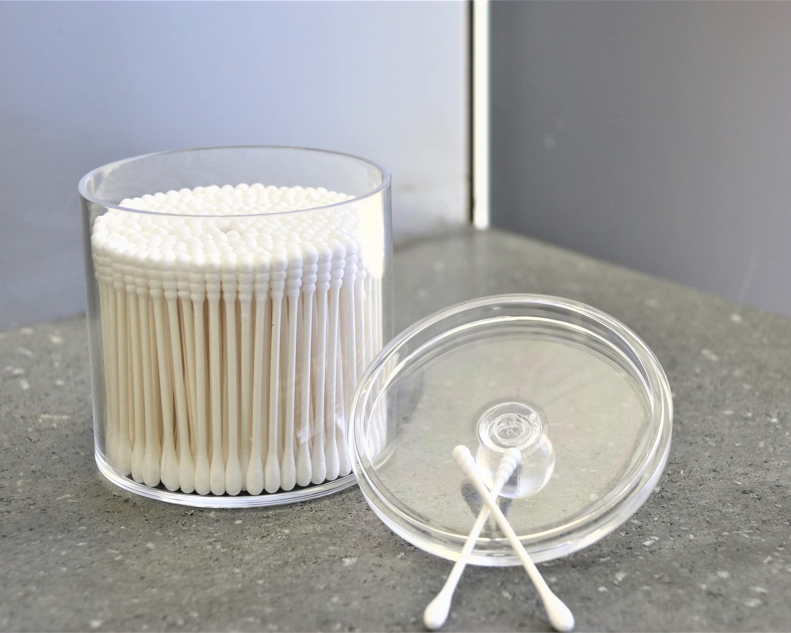 20-Ounce Qtip Holder Storage Canister Set of 2, Clear Plastic Apothecary Jar …