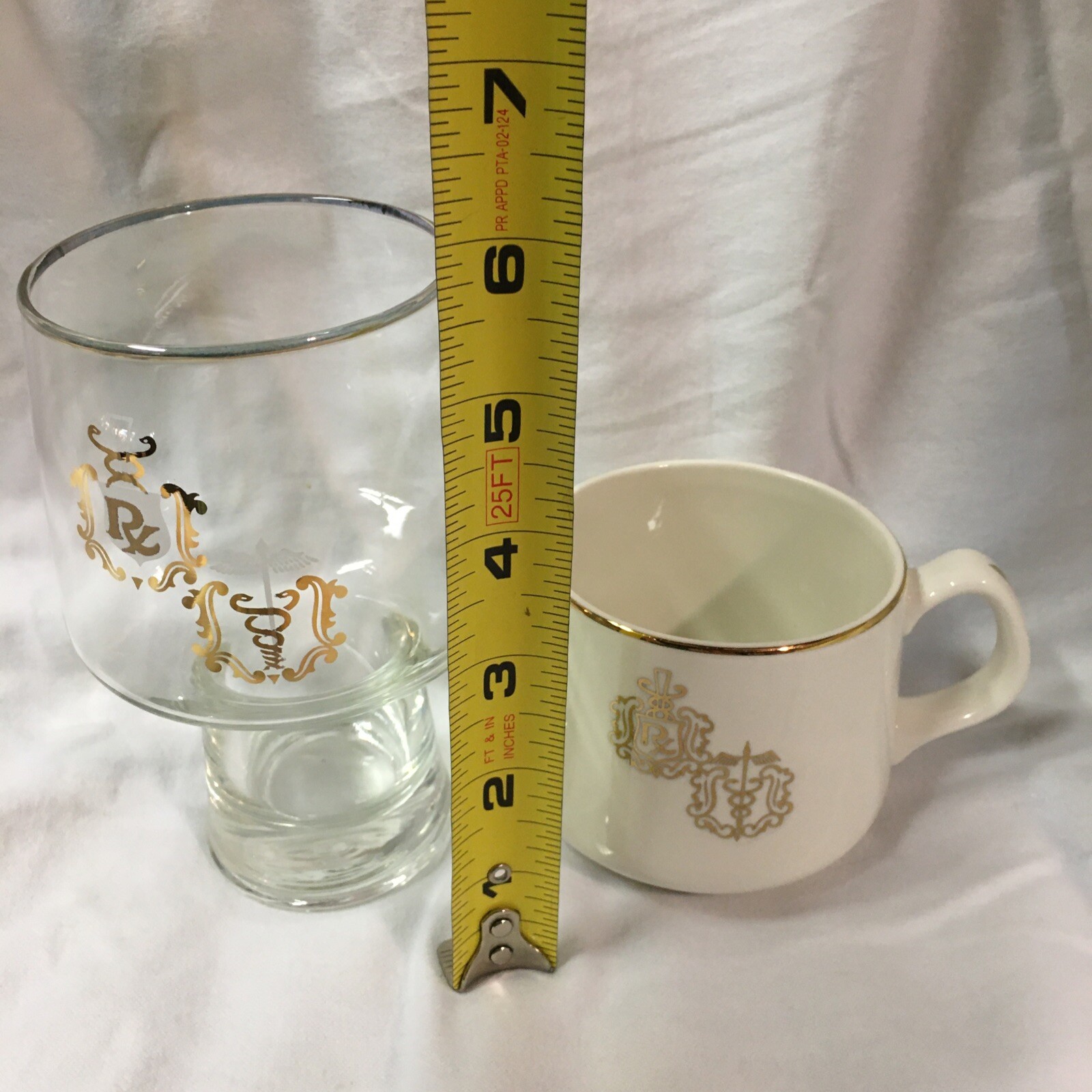 DOCTOR PHARMACIST Apothecary CADUCEUS RX GOLD RIM Coffee Cup and Glass Set