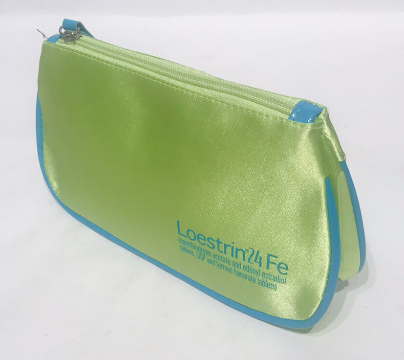 Pharmaceutical Collectible Loestrin 24 Fe Drug Rep Satin Lime Pouch with Zipper