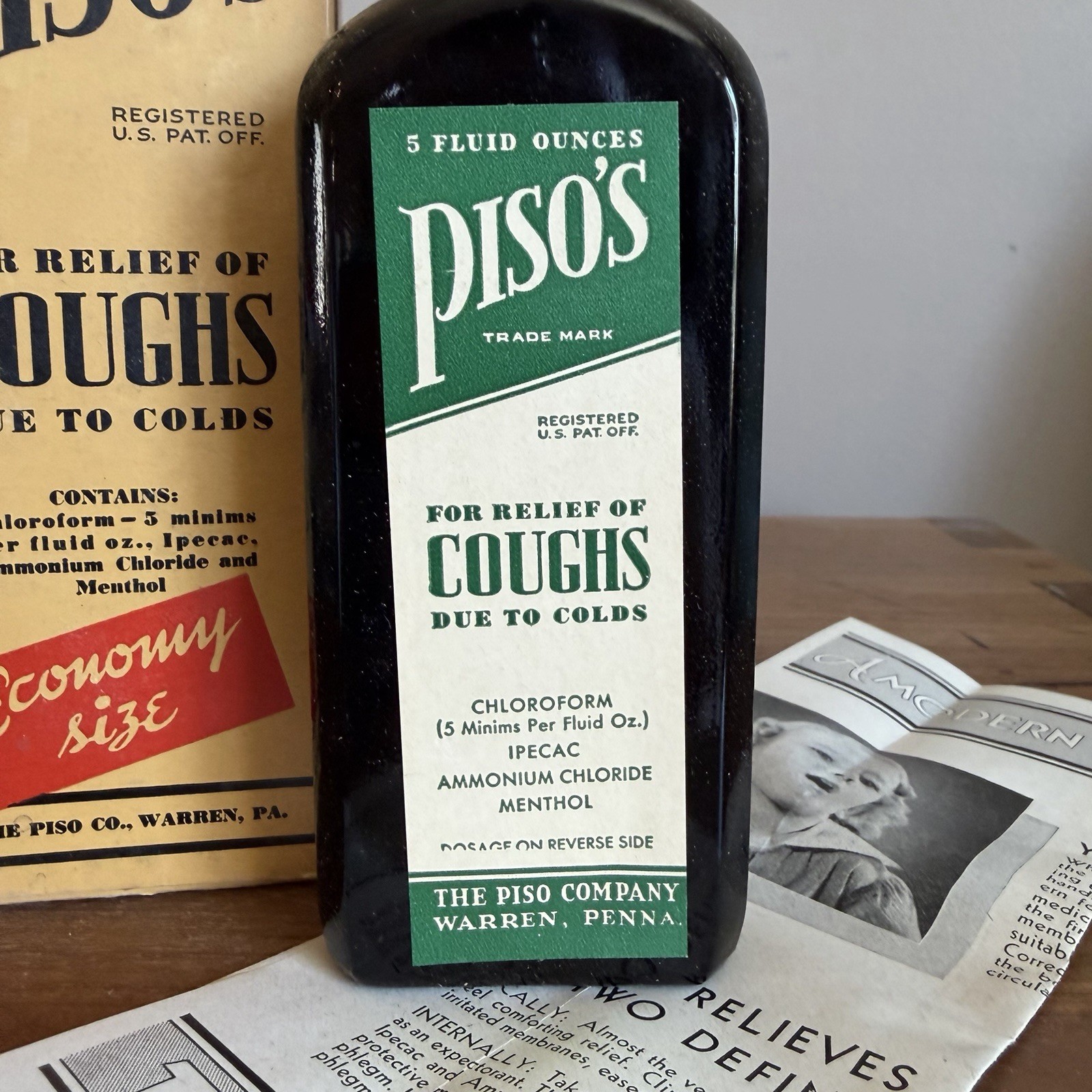 Vintage Pharmacy Apothecary Piso’s Cough Syrup Chloroform DISPLAY ONLY