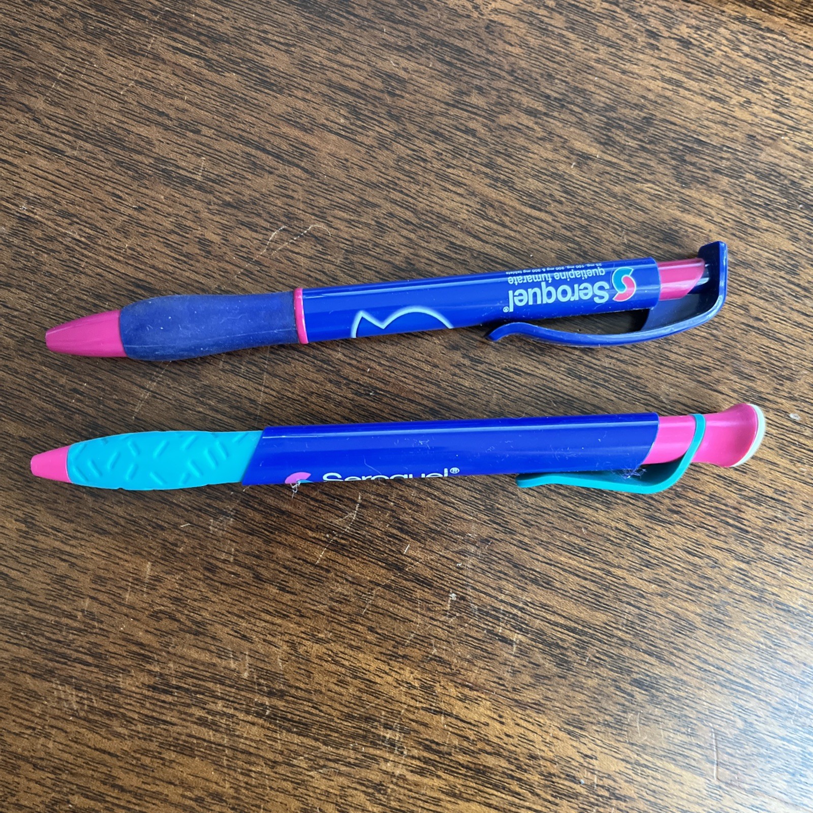 Lot of 2 Drug Rep SEROQUEL Medical Pharmaceutical Pens Blue Teal Working Tested