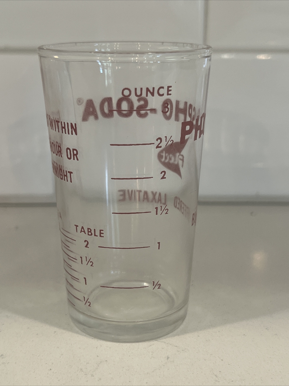 Fleet Phospho Soda Glass Measuring Cup Buffered Laxative Medical Ad Shot Glass