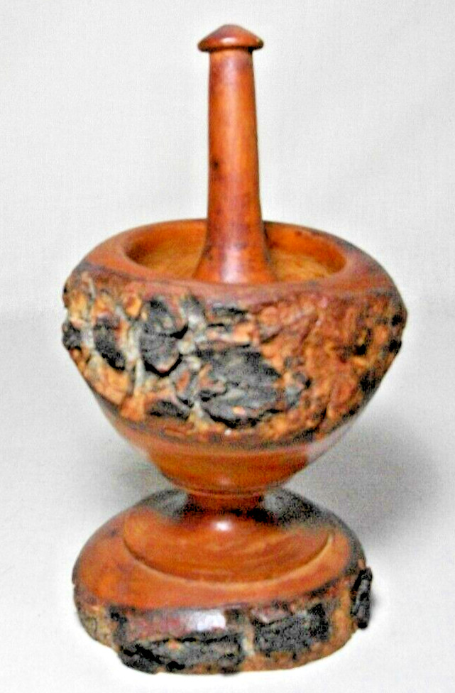 VINTAGE WOOD WITH BARK MORTAR & PESTLE SET