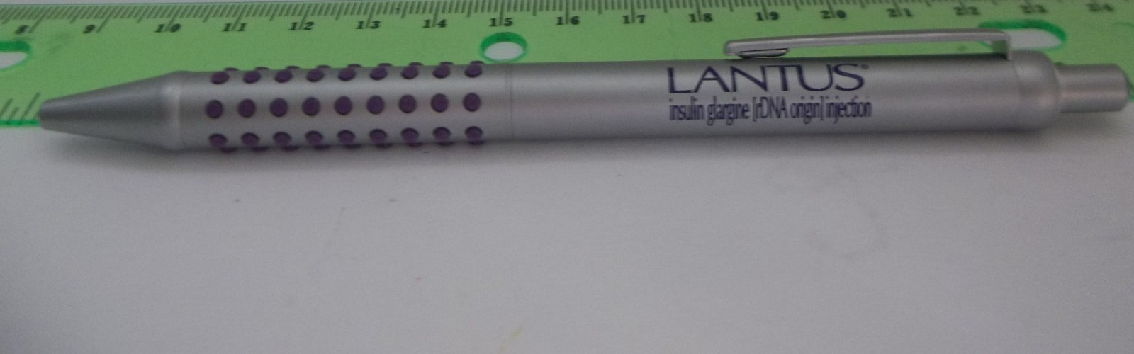 LANTUS Promotional Pen Silver Metal Slim Medium Weight w/ Dotted Rubber Grip